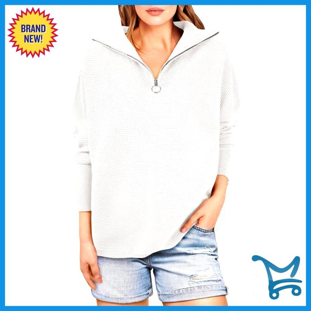 Quarter Zip Oversized Rib Knit Pullover Sweater Cozy Casual Loose Fit Tunic Top
